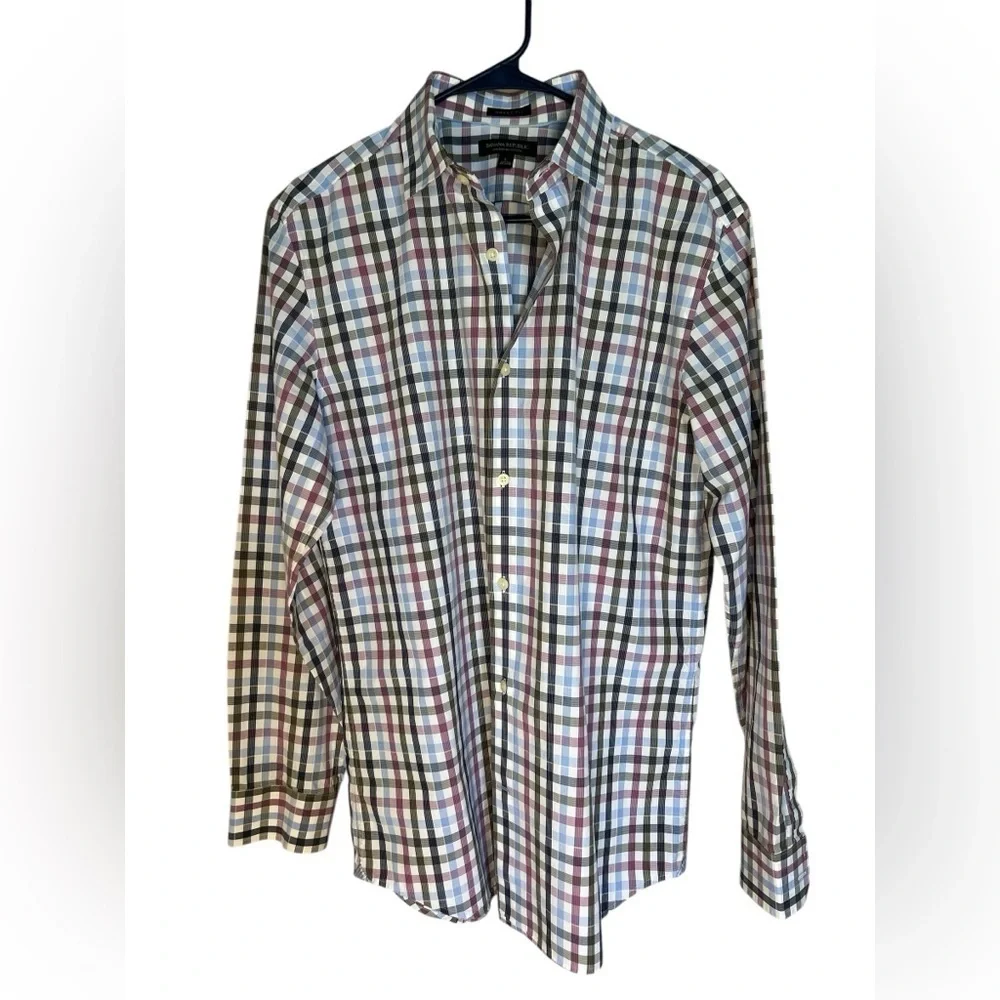 Banana Republic Blue and Red Casual Button Down Slim Fit Shirt